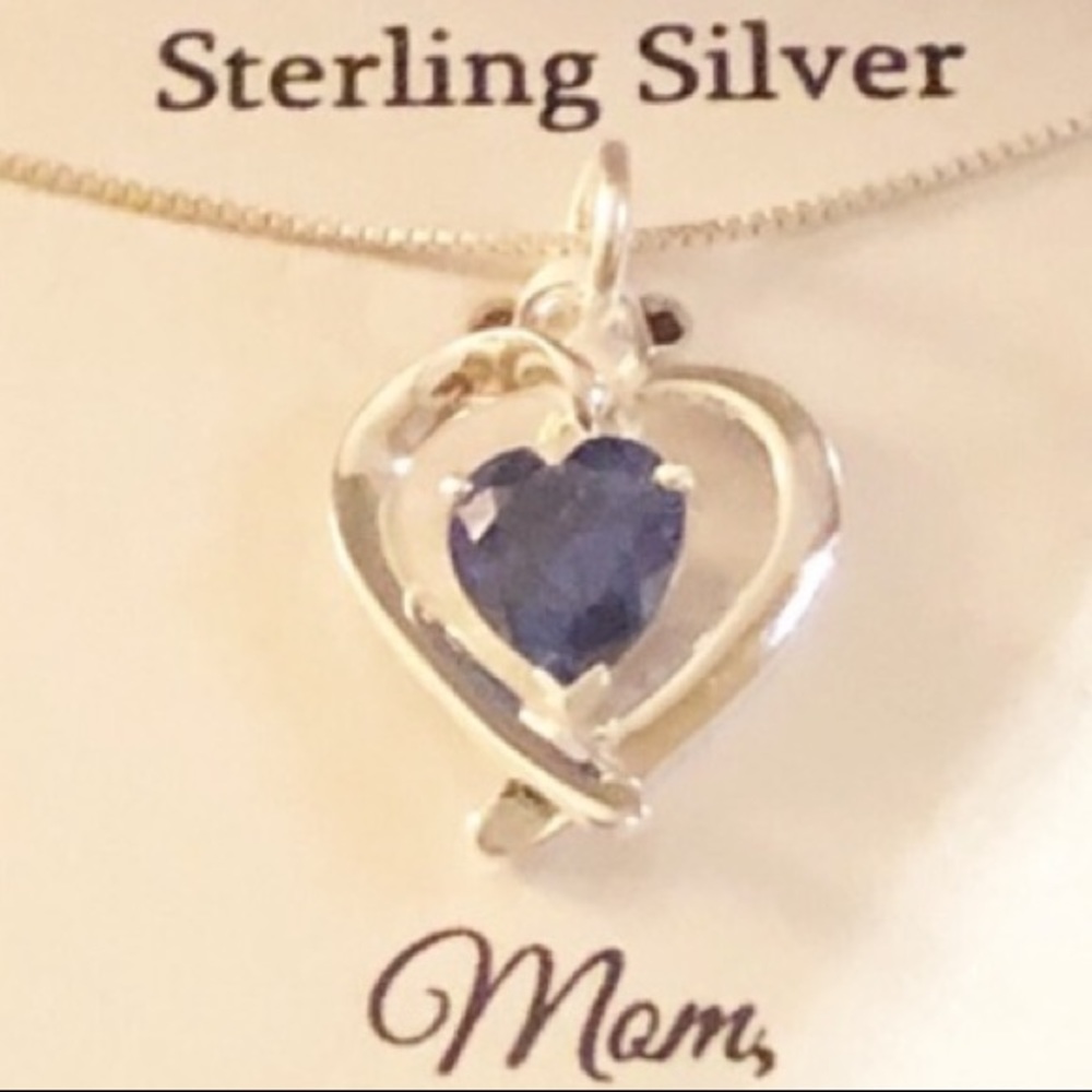 Sterling Two Hearts, Lab-Created Blue Sapphire